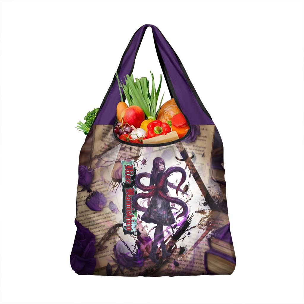 Rize Kamishiro Tokyo Ghoul Grocery Bag Gothic Collage Style with Newspaper and Purple Rose Motif