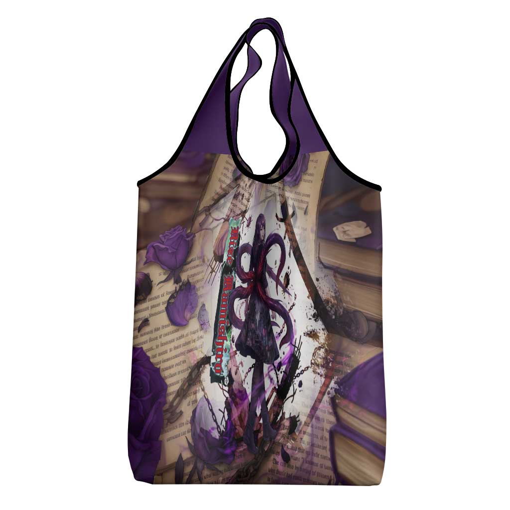 Rize Kamishiro Tokyo Ghoul Grocery Bag Gothic Collage Style with Newspaper and Purple Rose Motif