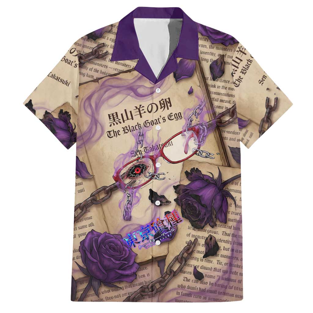 Rize Kamishiro Tokyo Ghoul Hawaiian Shirt Gothic Collage Style with Newspaper and Purple Rose Motif