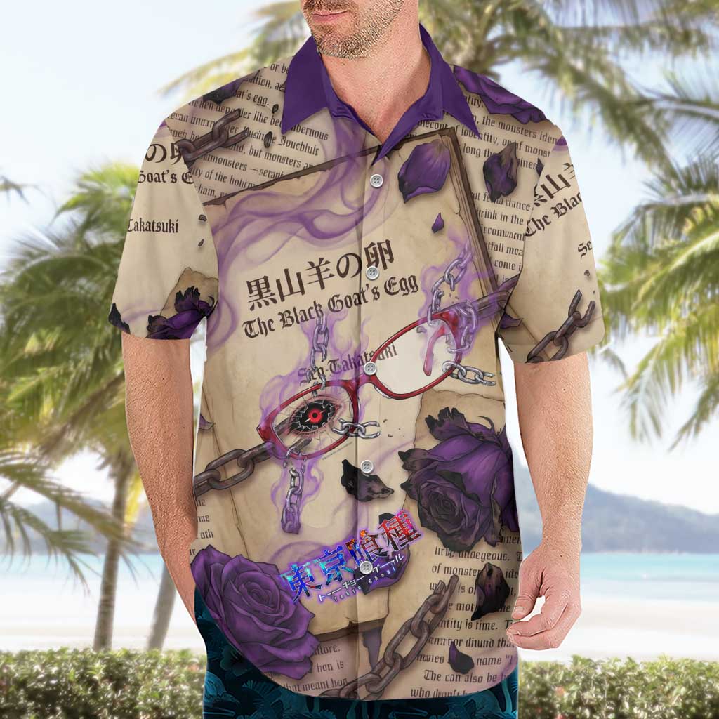 Rize Kamishiro Tokyo Ghoul Hawaiian Shirt Gothic Collage Style with Newspaper and Purple Rose Motif
