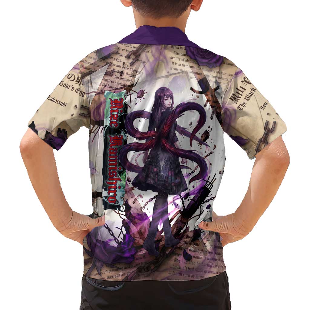Rize Kamishiro Tokyo Ghoul Hawaiian Shirt Gothic Collage Style with Newspaper and Purple Rose Motif