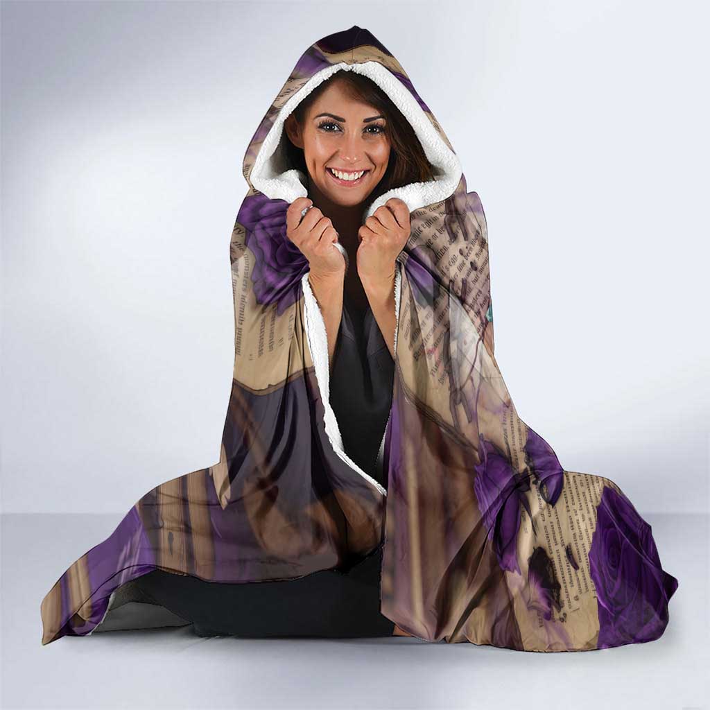 Rize Kamishiro Tokyo Ghoul Hooded Blanket Gothic Collage Style with Newspaper and Purple Rose Motif