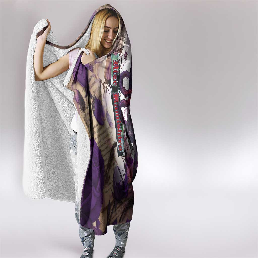 Rize Kamishiro Tokyo Ghoul Hooded Blanket Gothic Collage Style with Newspaper and Purple Rose Motif