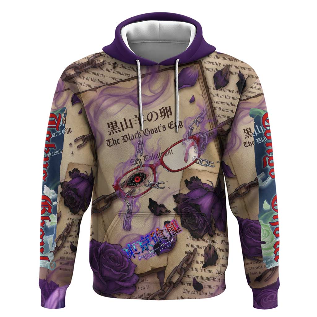Rize Kamishiro Tokyo Ghoul Hoodie Gothic Collage Style with Newspaper and Purple Rose Motif