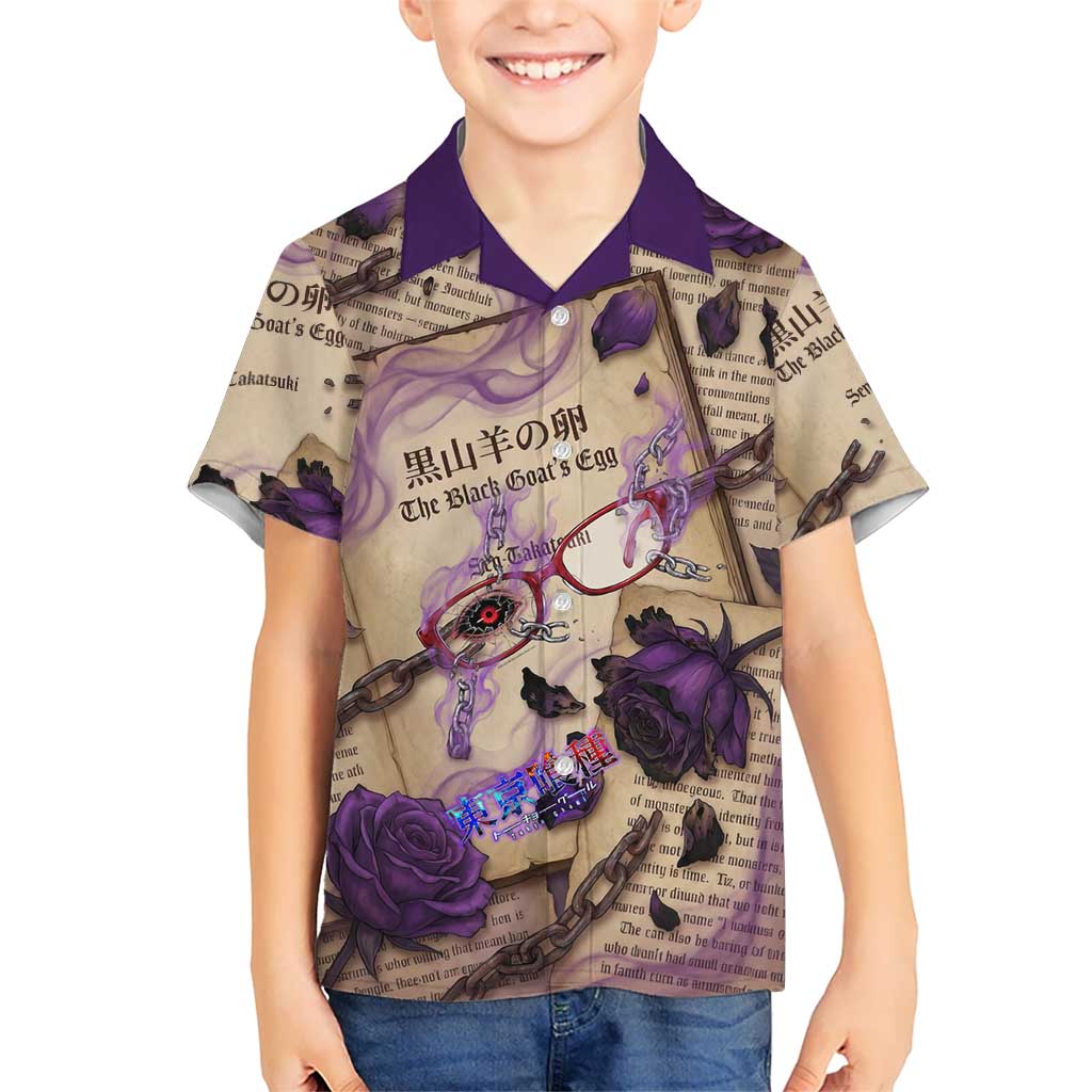 Rize Kamishiro Tokyo Ghoul Kid Hawaiian Shirt Gothic Collage Style with Newspaper and Purple Rose Motif