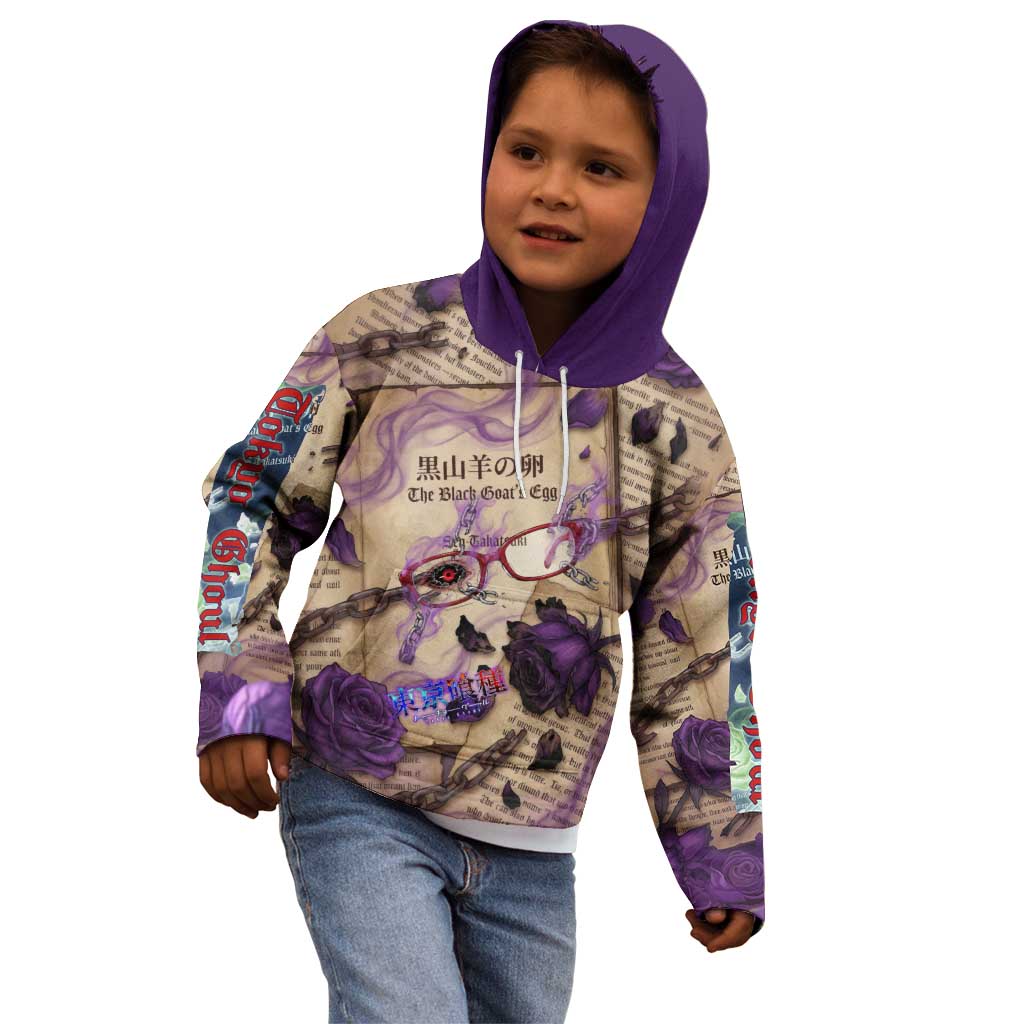 Rize Kamishiro Tokyo Ghoul Kid Hoodie Gothic Collage Style with Newspaper and Purple Rose Motif