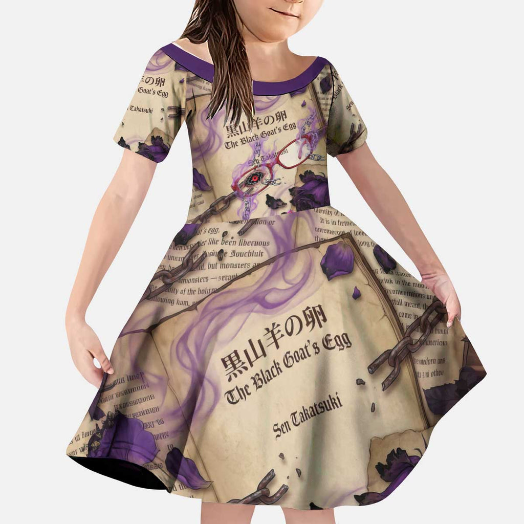 Rize Kamishiro Tokyo Ghoul Kid Short Sleeve Dress Gothic Collage Style with Newspaper and Purple Rose Motif