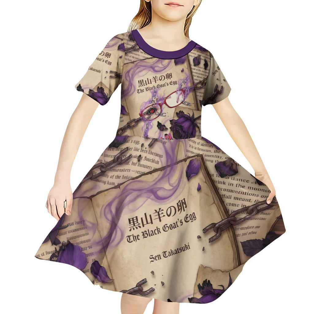 Rize Kamishiro Tokyo Ghoul Kid Short Sleeve Dress Gothic Collage Style with Newspaper and Purple Rose Motif