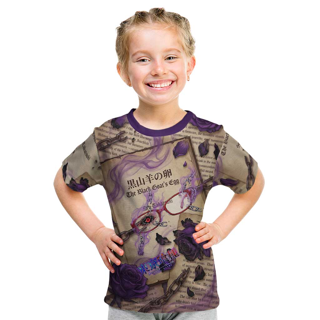 Rize Kamishiro Tokyo Ghoul Kid T Shirt Gothic Collage Style with Newspaper and Purple Rose Motif