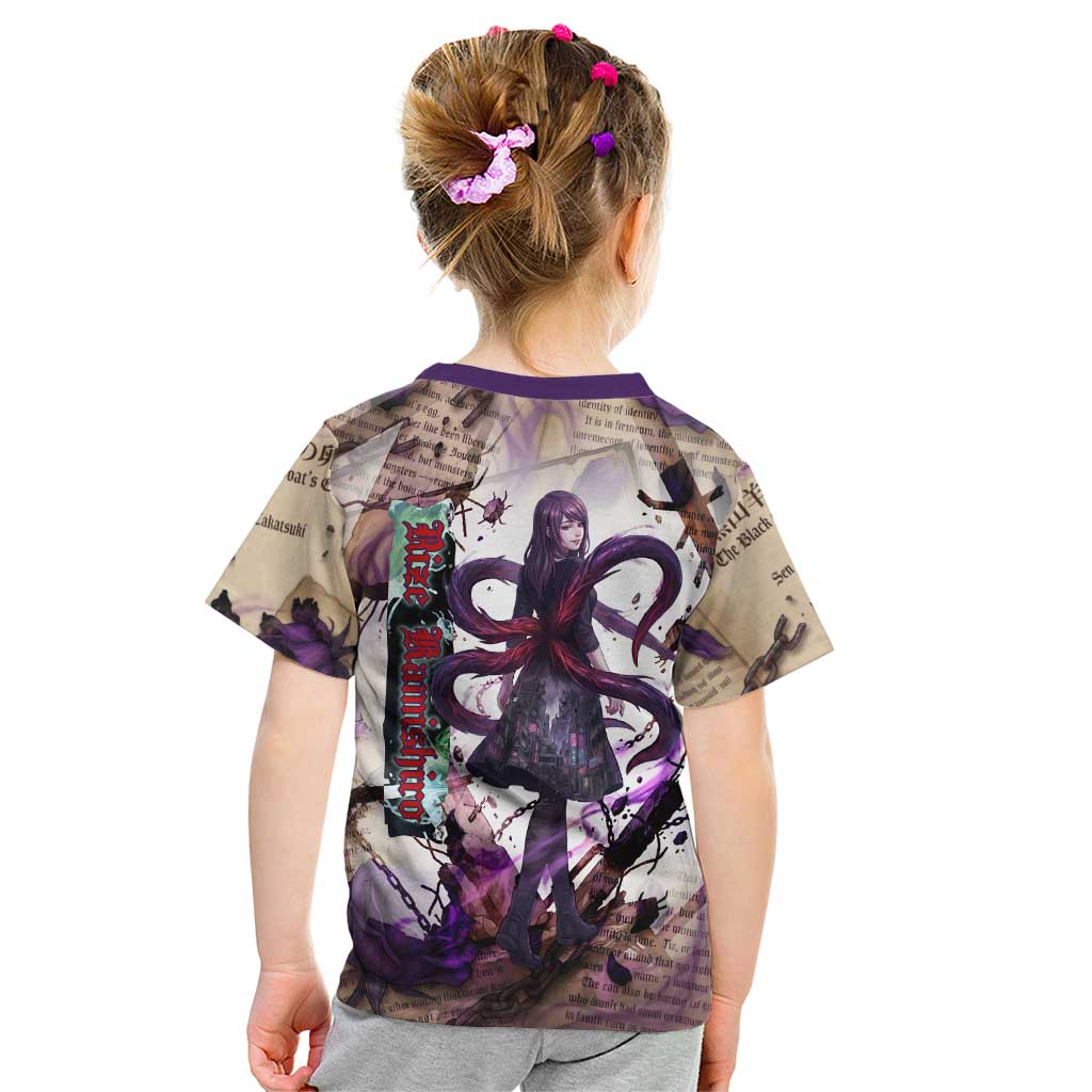 Rize Kamishiro Tokyo Ghoul Kid T Shirt Gothic Collage Style with Newspaper and Purple Rose Motif