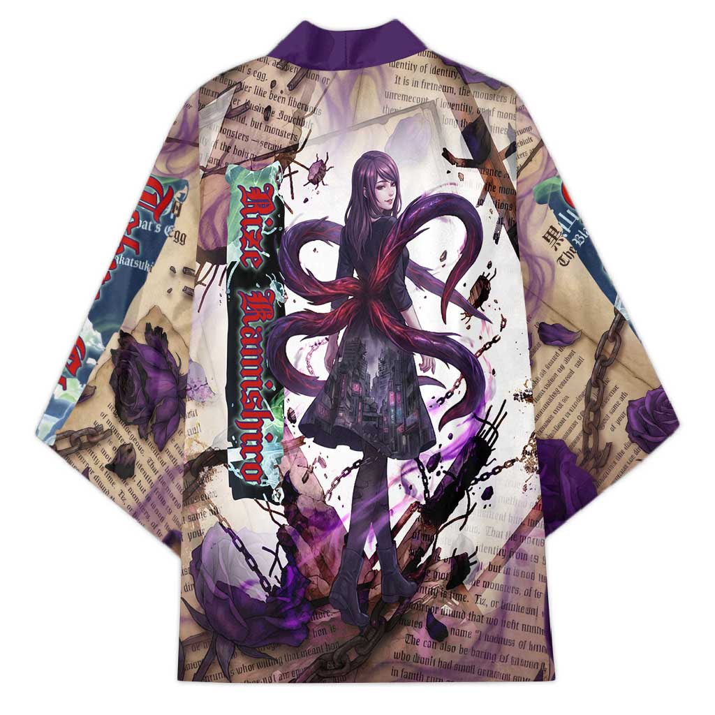 Rize Kamishiro Tokyo Ghoul Kimono Gothic Collage Style with Newspaper and Purple Rose Motif