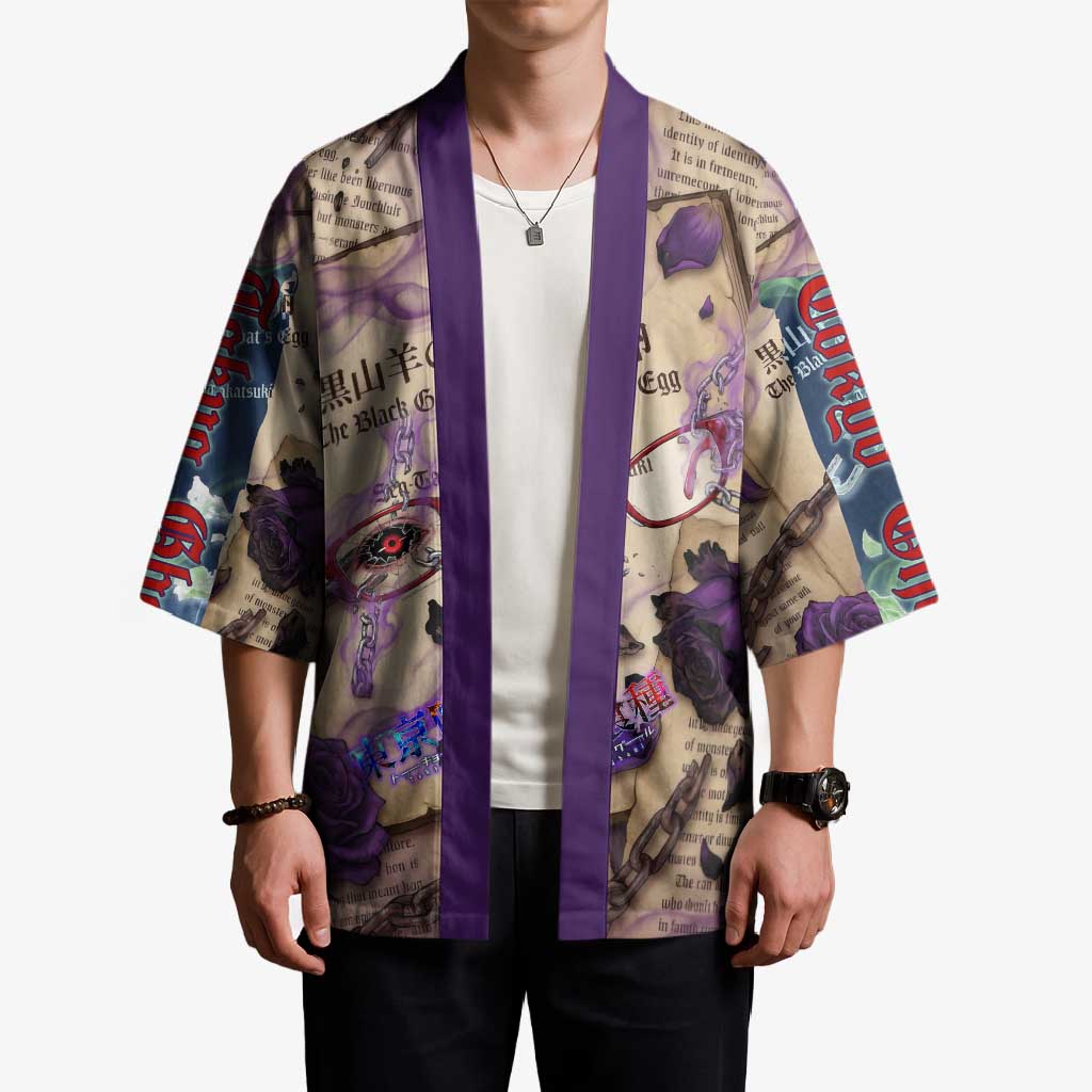 Rize Kamishiro Tokyo Ghoul Kimono Gothic Collage Style with Newspaper and Purple Rose Motif