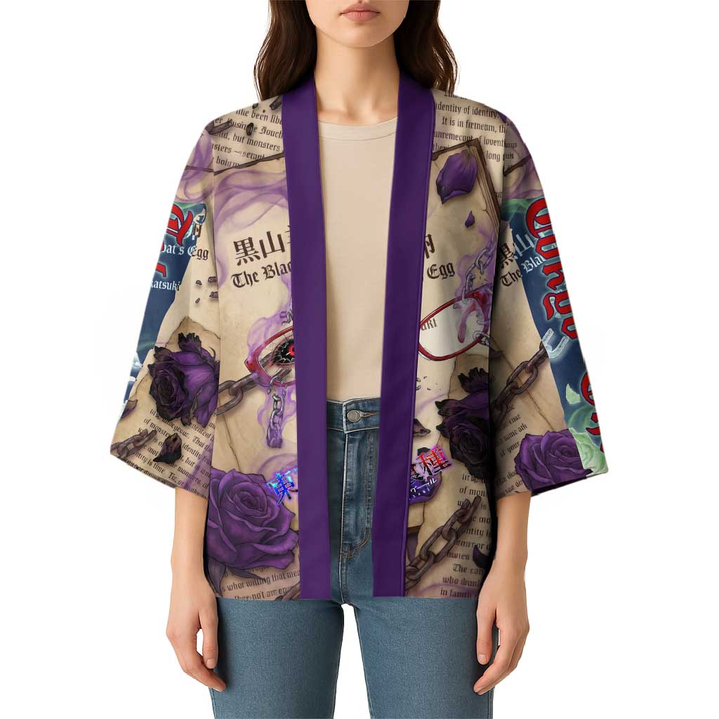 Rize Kamishiro Tokyo Ghoul Kimono Gothic Collage Style with Newspaper and Purple Rose Motif