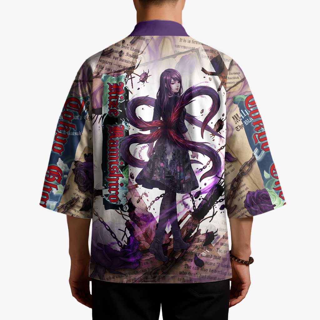 Rize Kamishiro Tokyo Ghoul Kimono Gothic Collage Style with Newspaper and Purple Rose Motif