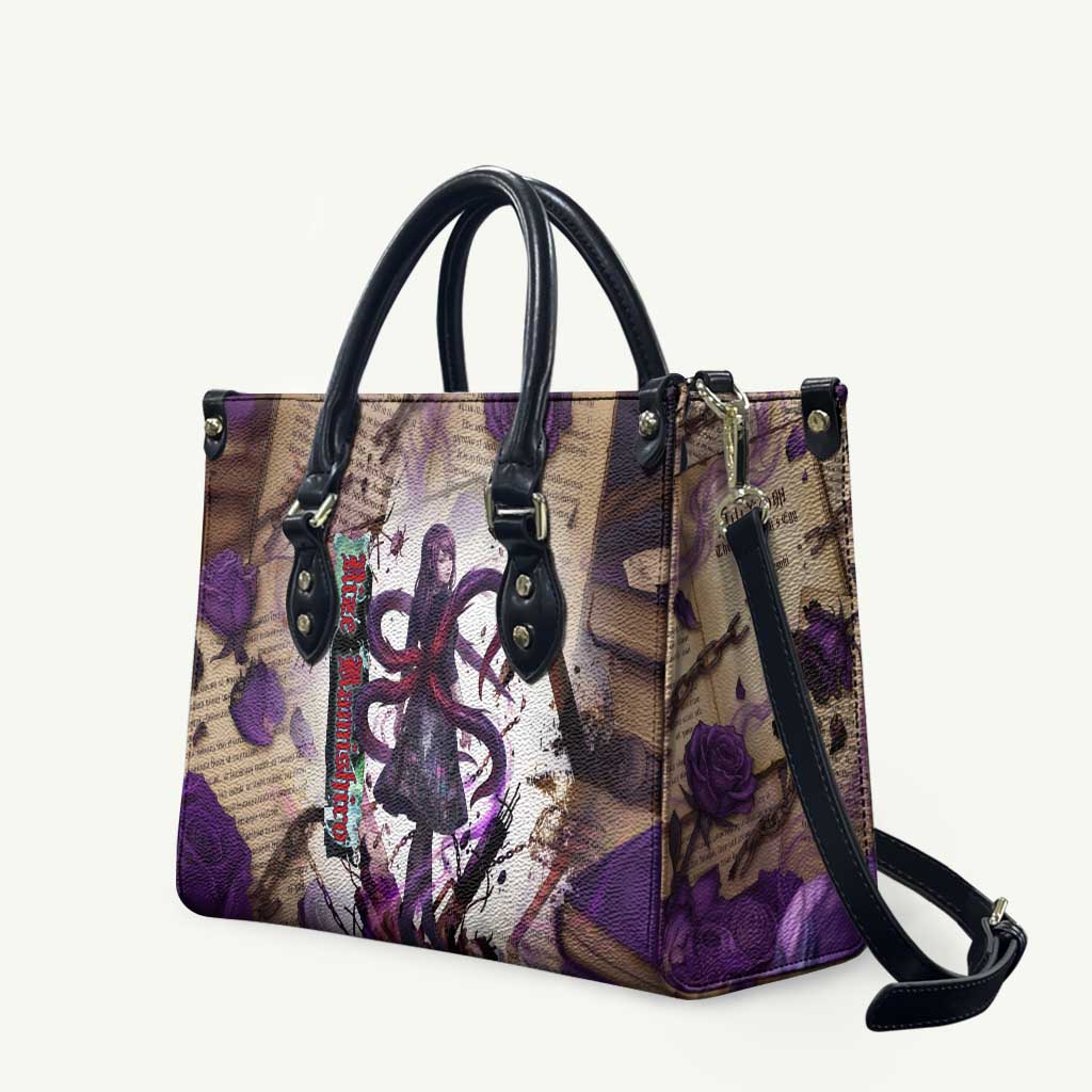 Rize Kamishiro Tokyo Ghoul Leather Bag Gothic Collage Style with Newspaper and Purple Rose Motif