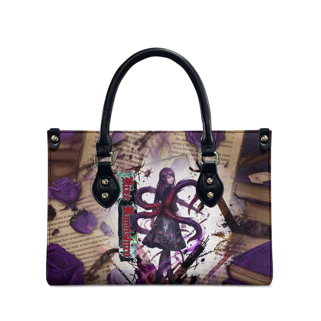 Rize Kamishiro Tokyo Ghoul Leather Bag Gothic Collage Style with Newspaper and Purple Rose Motif