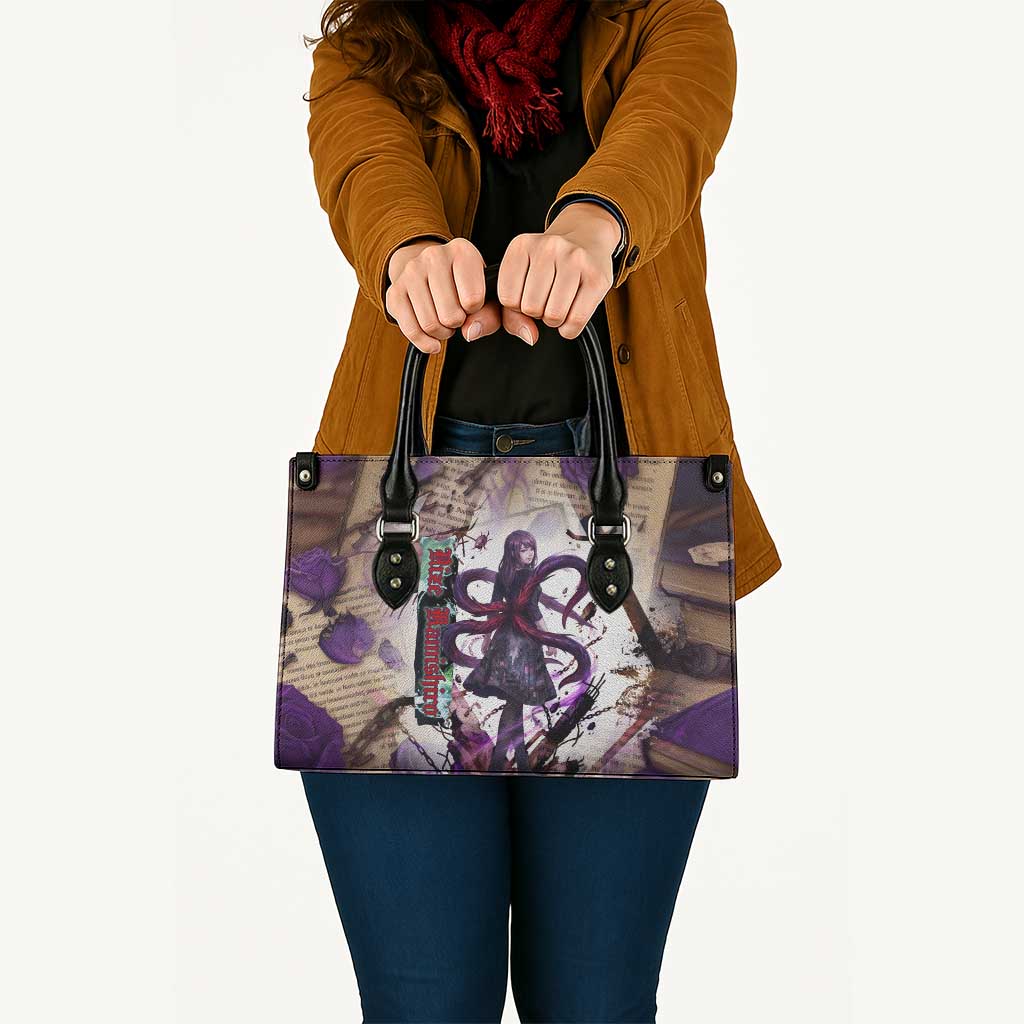 Rize Kamishiro Tokyo Ghoul Leather Bag Gothic Collage Style with Newspaper and Purple Rose Motif
