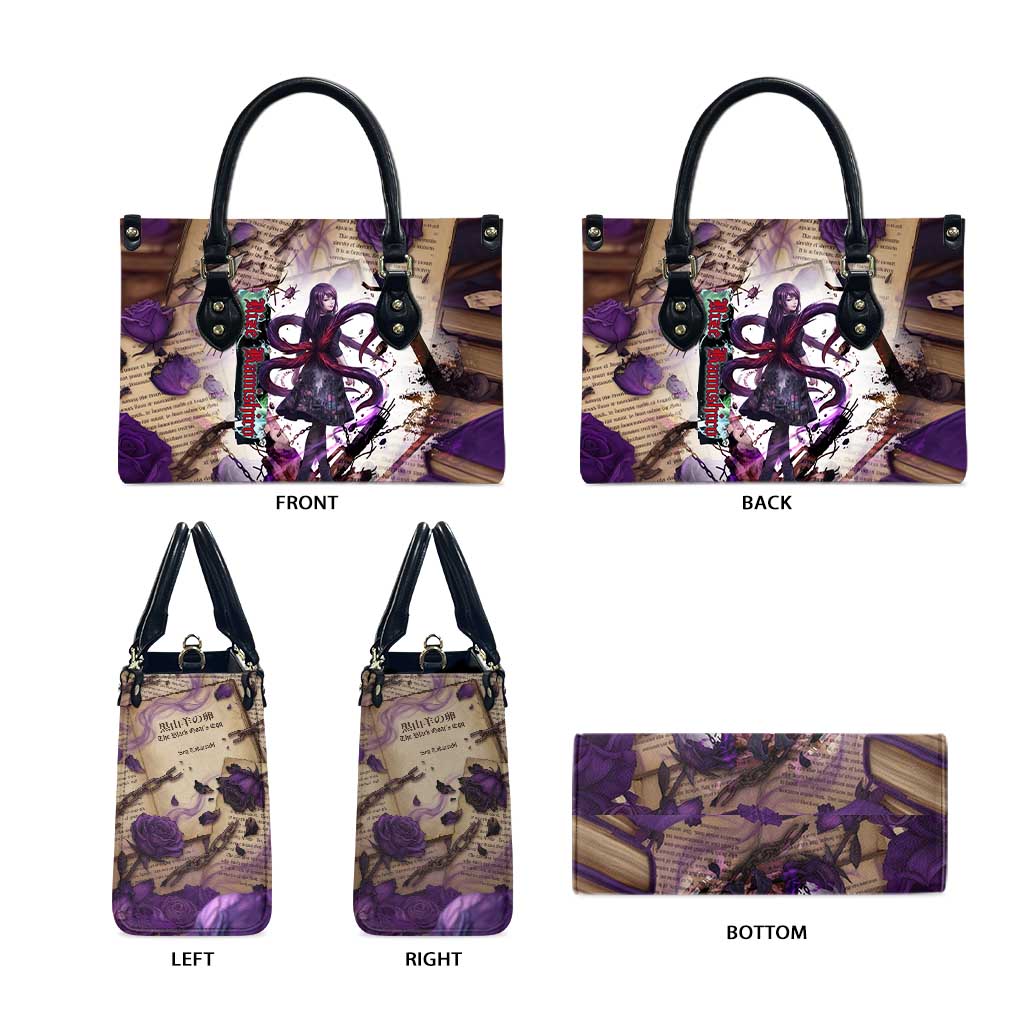 Rize Kamishiro Tokyo Ghoul Leather Bag Gothic Collage Style with Newspaper and Purple Rose Motif