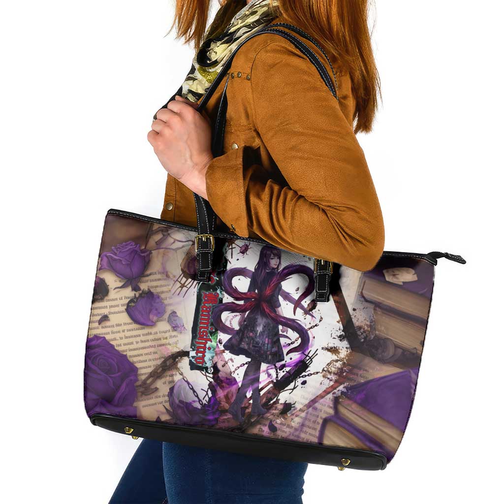 Rize Kamishiro Tokyo Ghoul Leather Tote Bag Gothic Collage Style with Newspaper and Purple Rose Motif