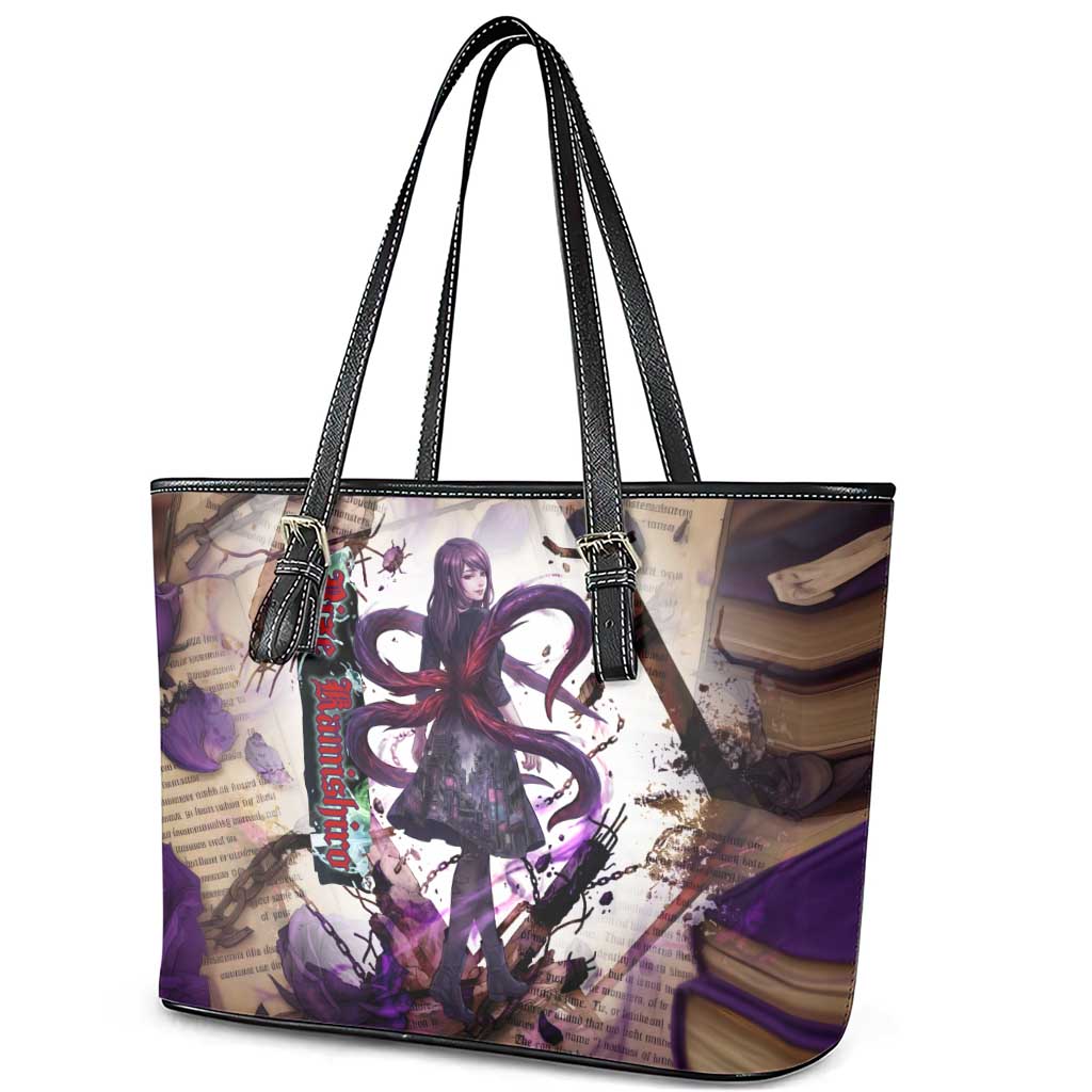 Rize Kamishiro Tokyo Ghoul Leather Tote Bag Gothic Collage Style with Newspaper and Purple Rose Motif