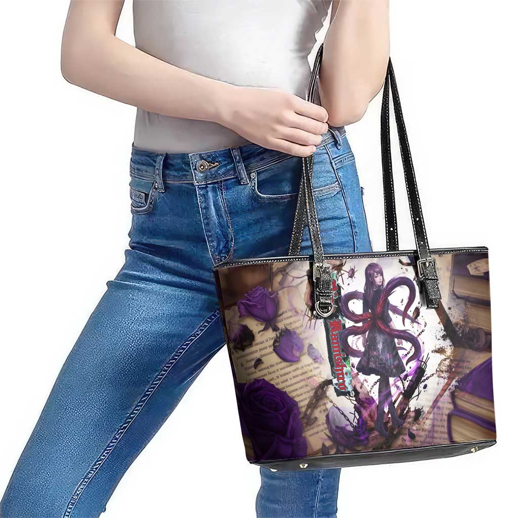 Rize Kamishiro Tokyo Ghoul Leather Tote Bag Gothic Collage Style with Newspaper and Purple Rose Motif