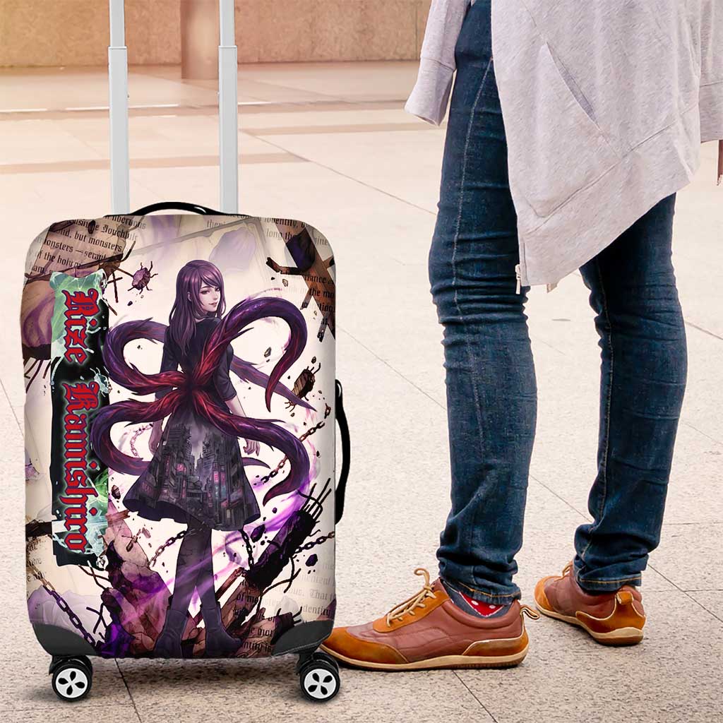 Rize Kamishiro Tokyo Ghoul Luggage Cover Gothic Collage Style with Newspaper and Purple Rose Motif