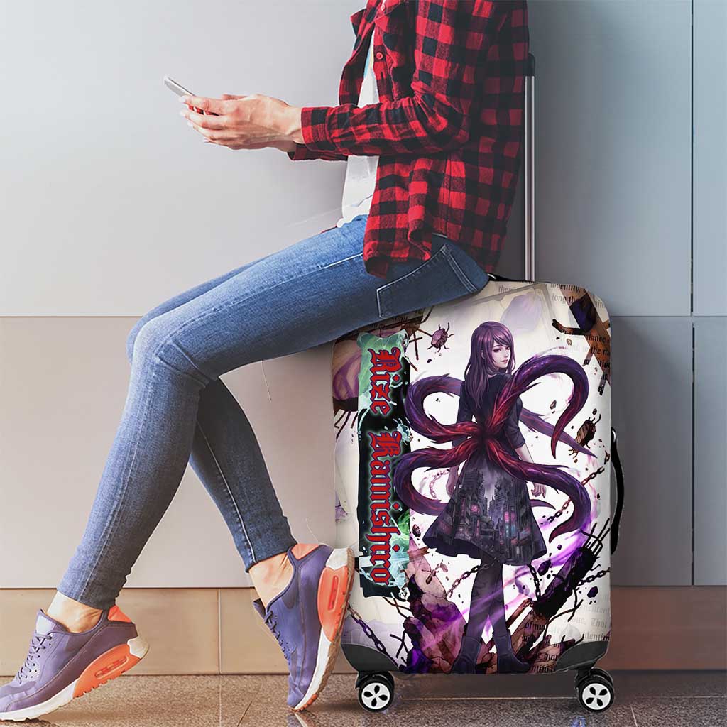Rize Kamishiro Tokyo Ghoul Luggage Cover Gothic Collage Style with Newspaper and Purple Rose Motif