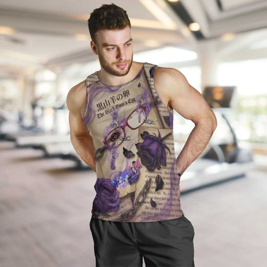 Rize Kamishiro Tokyo Ghoul Men Tank Top Gothic Collage Style with Newspaper and Purple Rose Motif