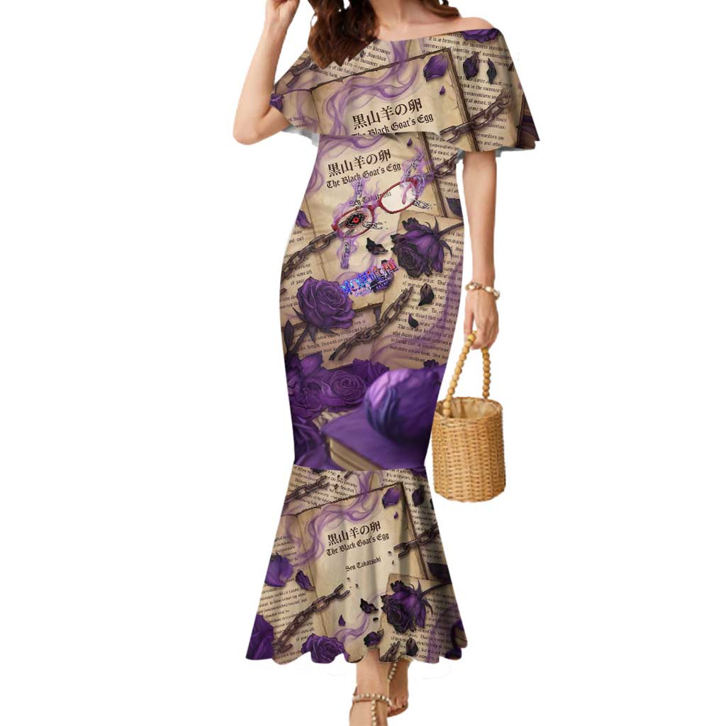 Rize Kamishiro Tokyo Ghoul Mermaid Dress Gothic Collage Style with Newspaper and Purple Rose Motif