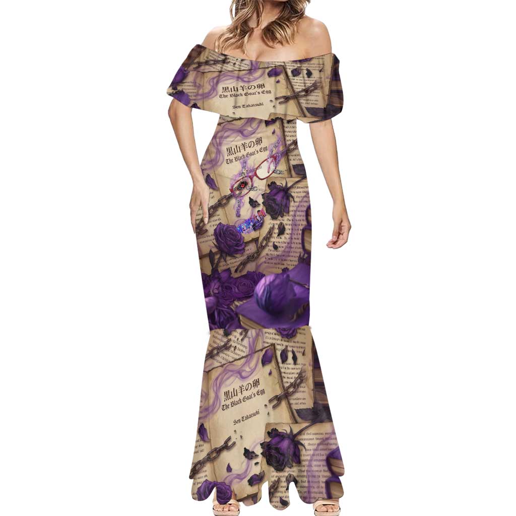 Rize Kamishiro Tokyo Ghoul Mermaid Dress Gothic Collage Style with Newspaper and Purple Rose Motif