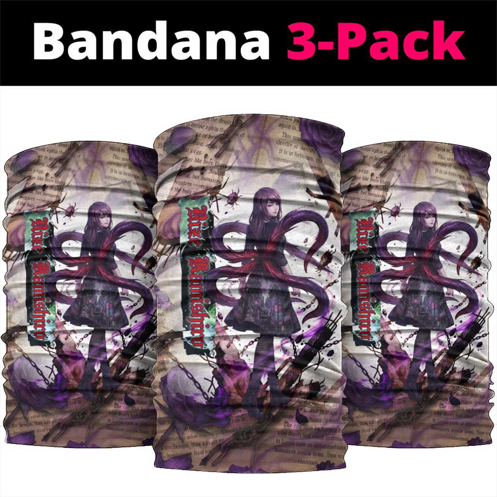Rize Kamishiro Tokyo Ghoul Neck Gaiter Gothic Collage Style with Newspaper and Purple Rose Motif