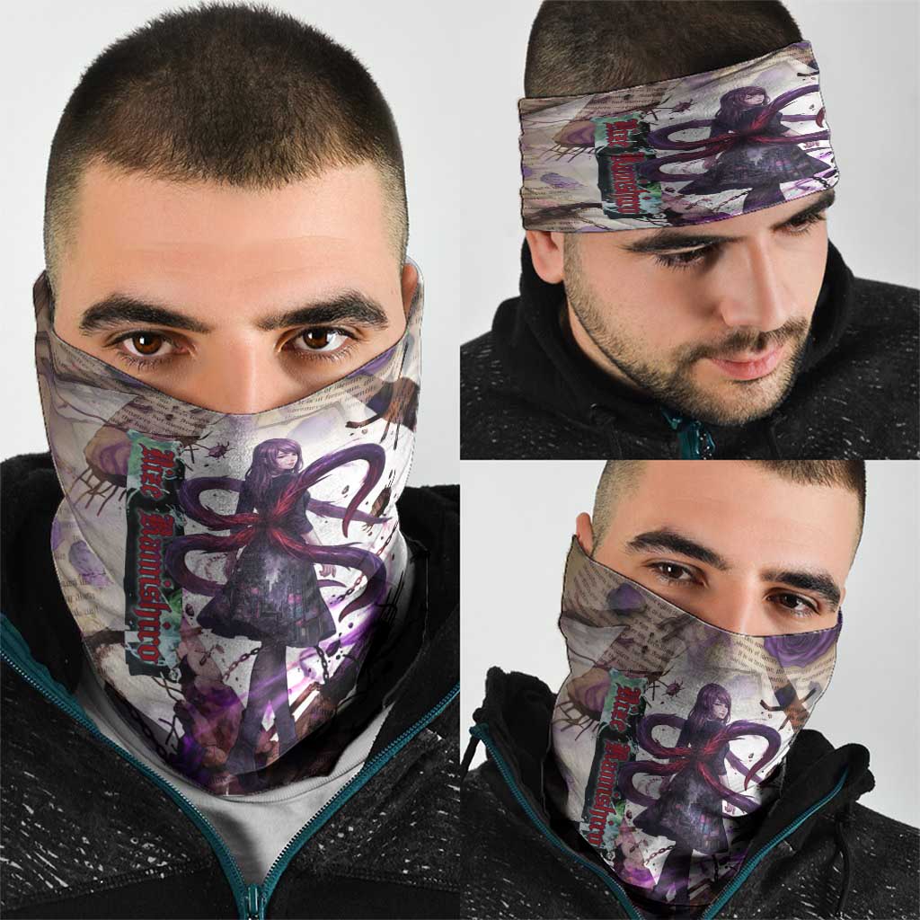 Rize Kamishiro Tokyo Ghoul Neck Gaiter Gothic Collage Style with Newspaper and Purple Rose Motif