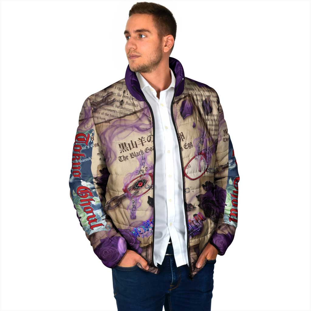 Rize Kamishiro Tokyo Ghoul Padded Jacket Gothic Collage Style with Newspaper and Purple Rose Motif