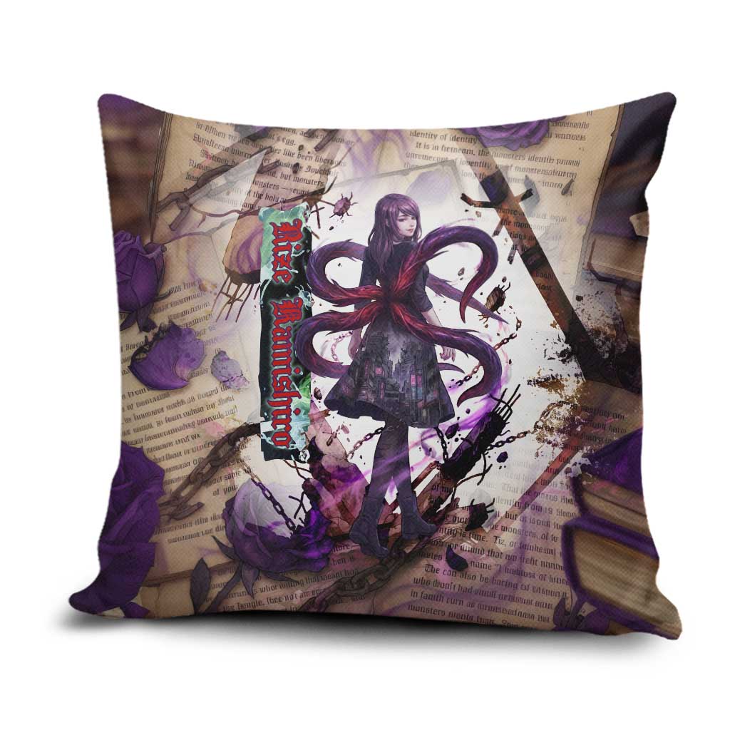 Rize Kamishiro Tokyo Ghoul Pillow Cover Gothic Collage Style with Newspaper and Purple Rose Motif