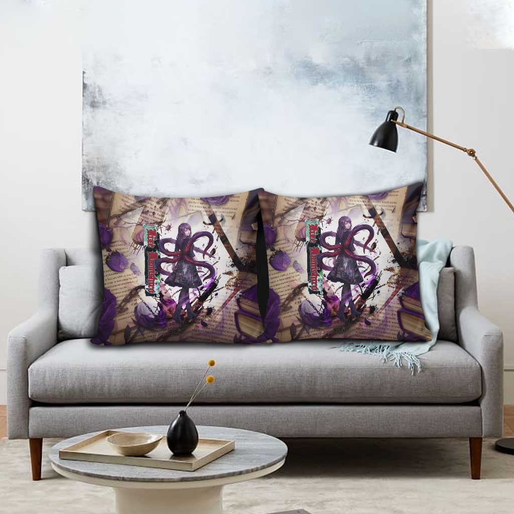 Rize Kamishiro Tokyo Ghoul Pillow Cover Gothic Collage Style with Newspaper and Purple Rose Motif