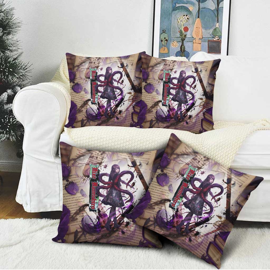 Rize Kamishiro Tokyo Ghoul Pillow Cover Gothic Collage Style with Newspaper and Purple Rose Motif