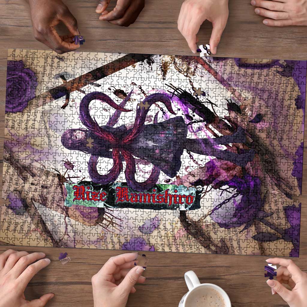 Rize Kamishiro Tokyo Ghoul Puzzle Gothic Collage Style with Newspaper and Purple Rose Motif