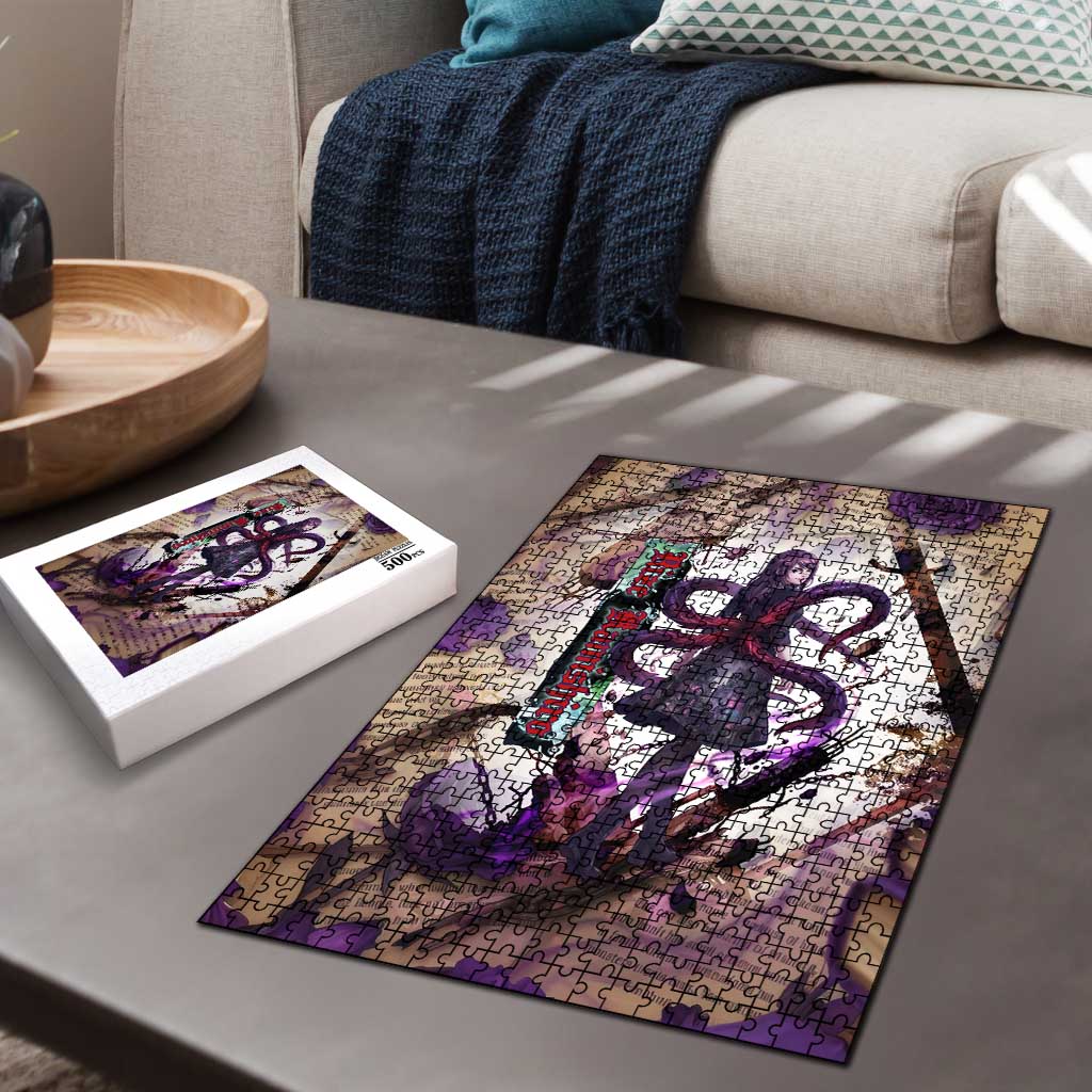 Rize Kamishiro Tokyo Ghoul Puzzle Gothic Collage Style with Newspaper and Purple Rose Motif