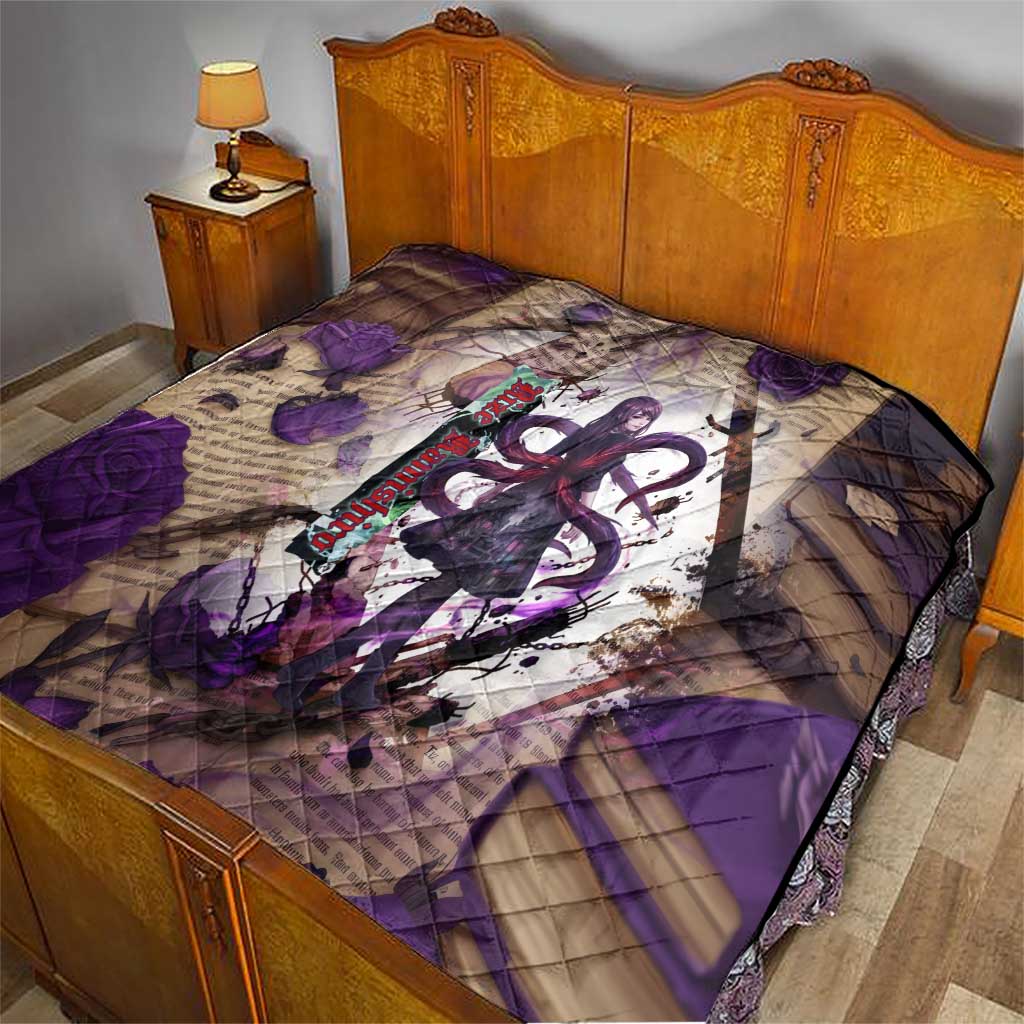 Rize Kamishiro Tokyo Ghoul Quilt Gothic Collage Style with Newspaper and Purple Rose Motif