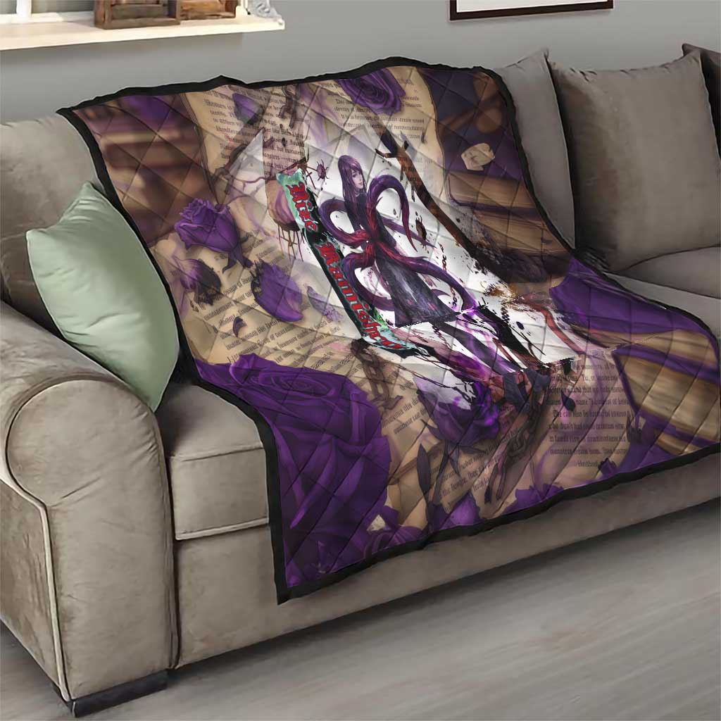 Rize Kamishiro Tokyo Ghoul Quilt Gothic Collage Style with Newspaper and Purple Rose Motif