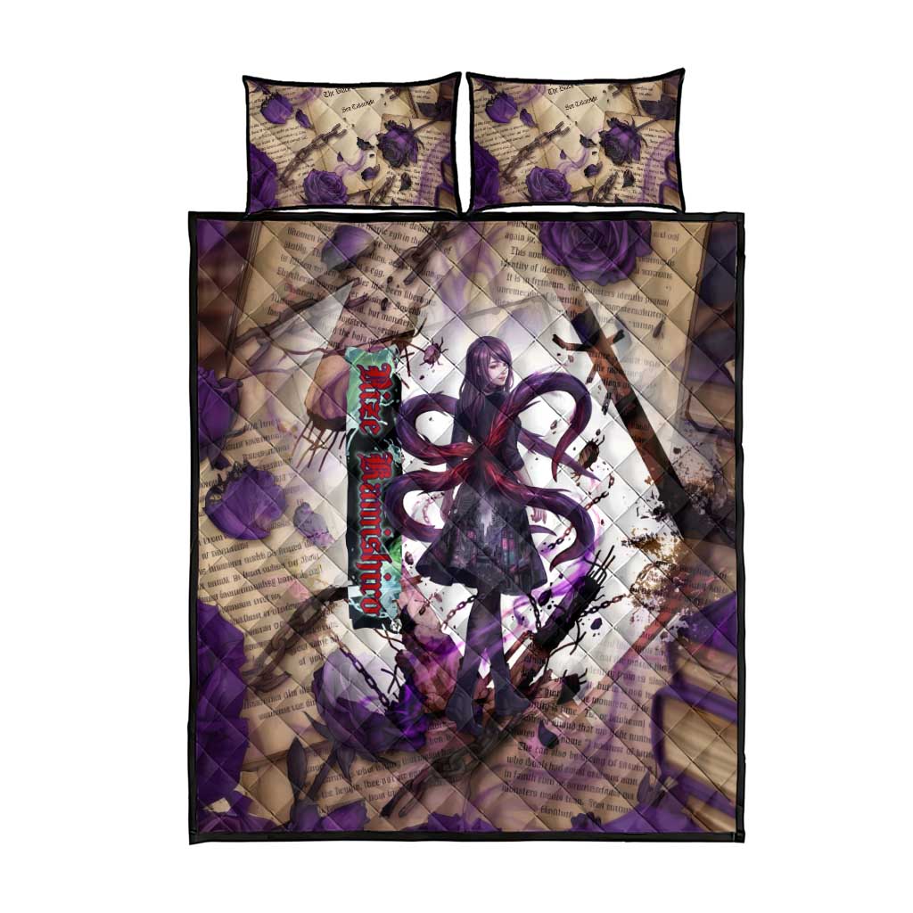Rize Kamishiro Tokyo Ghoul Quilt Bed Set Gothic Collage Style with Newspaper and Purple Rose Motif