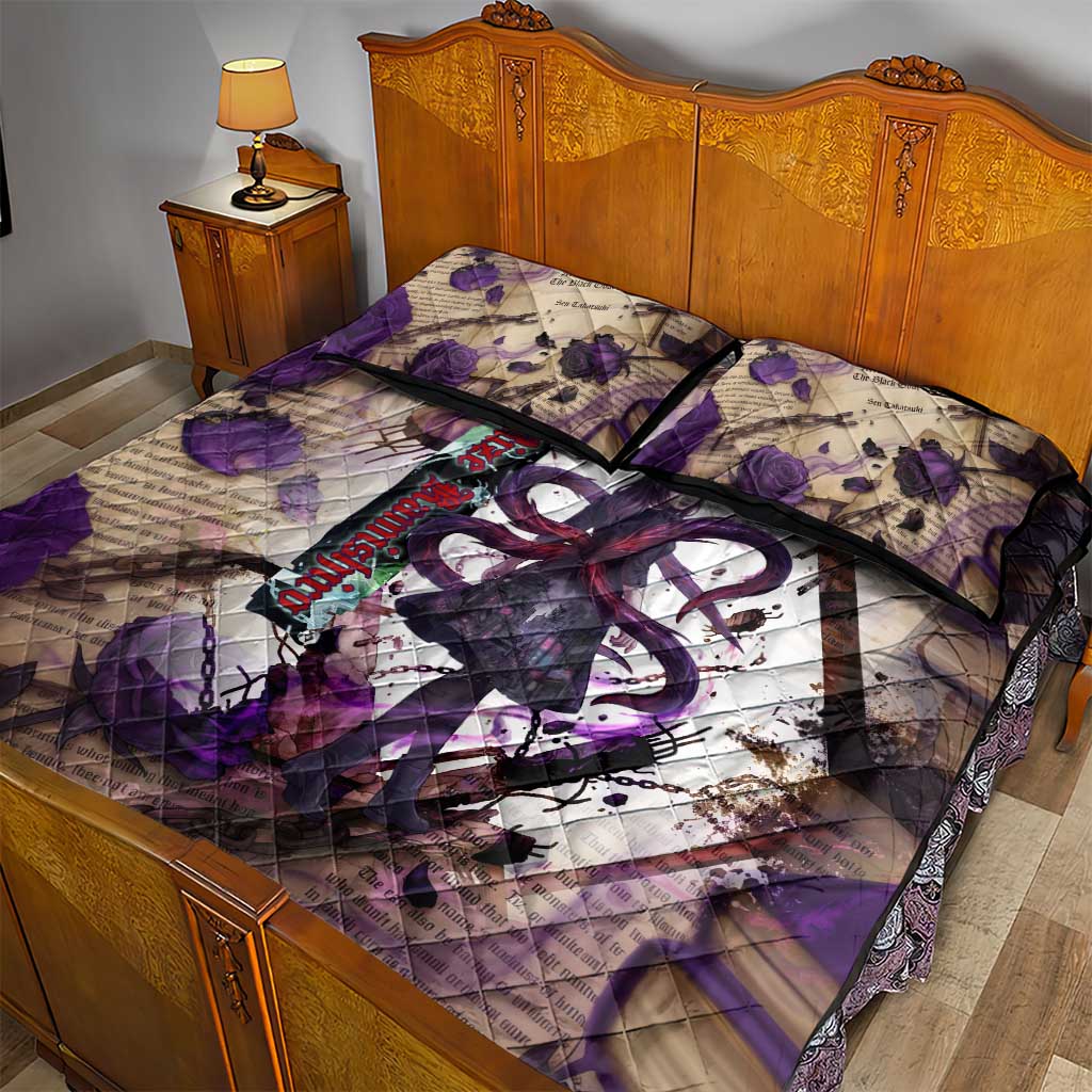 Rize Kamishiro Tokyo Ghoul Quilt Bed Set Gothic Collage Style with Newspaper and Purple Rose Motif