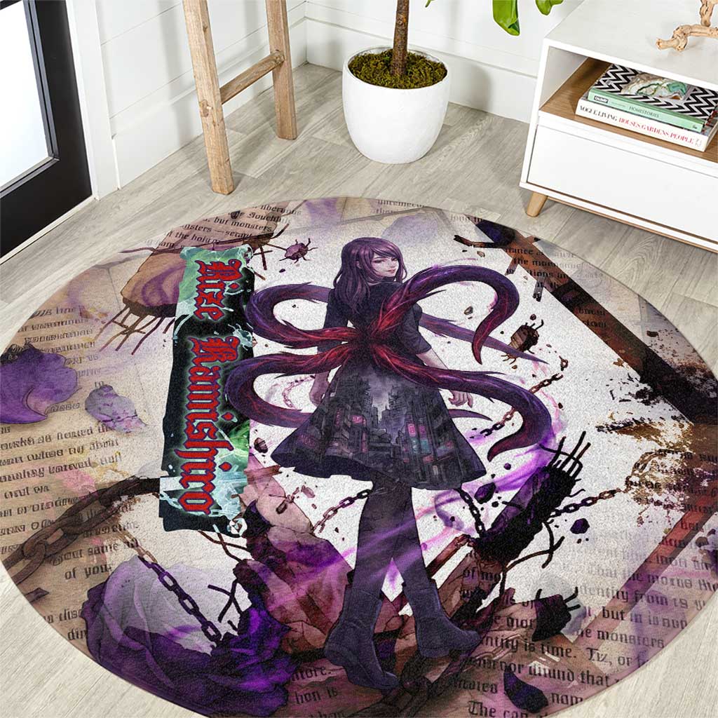 Rize Kamishiro Tokyo Ghoul Round Carpet Gothic Collage Style with Newspaper and Purple Rose Motif