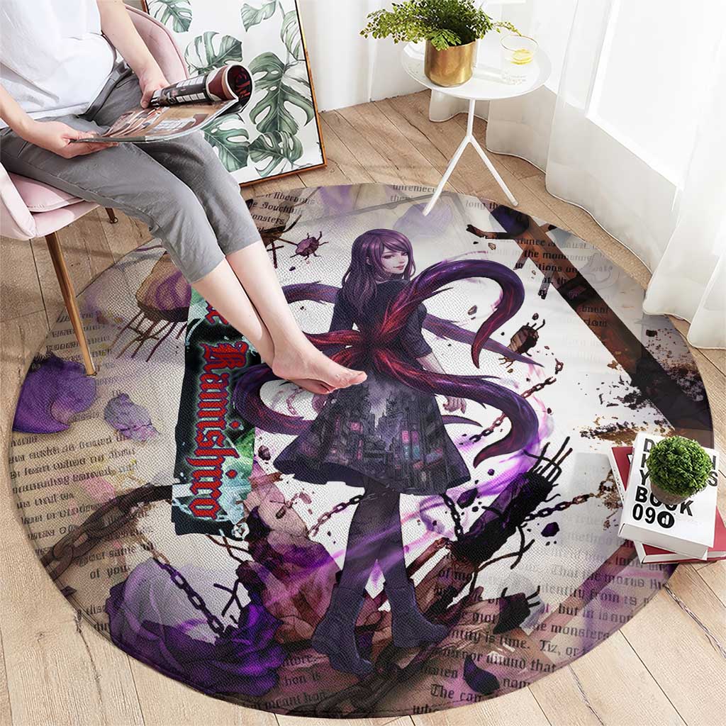Rize Kamishiro Tokyo Ghoul Round Carpet Gothic Collage Style with Newspaper and Purple Rose Motif