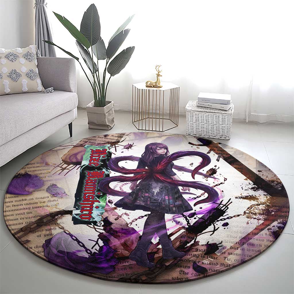 Rize Kamishiro Tokyo Ghoul Round Carpet Gothic Collage Style with Newspaper and Purple Rose Motif