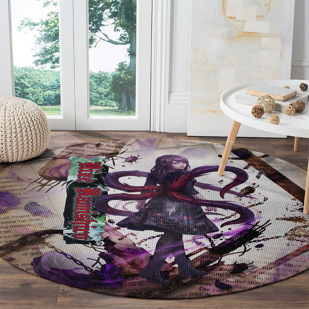 Rize Kamishiro Tokyo Ghoul Round Carpet Gothic Collage Style with Newspaper and Purple Rose Motif