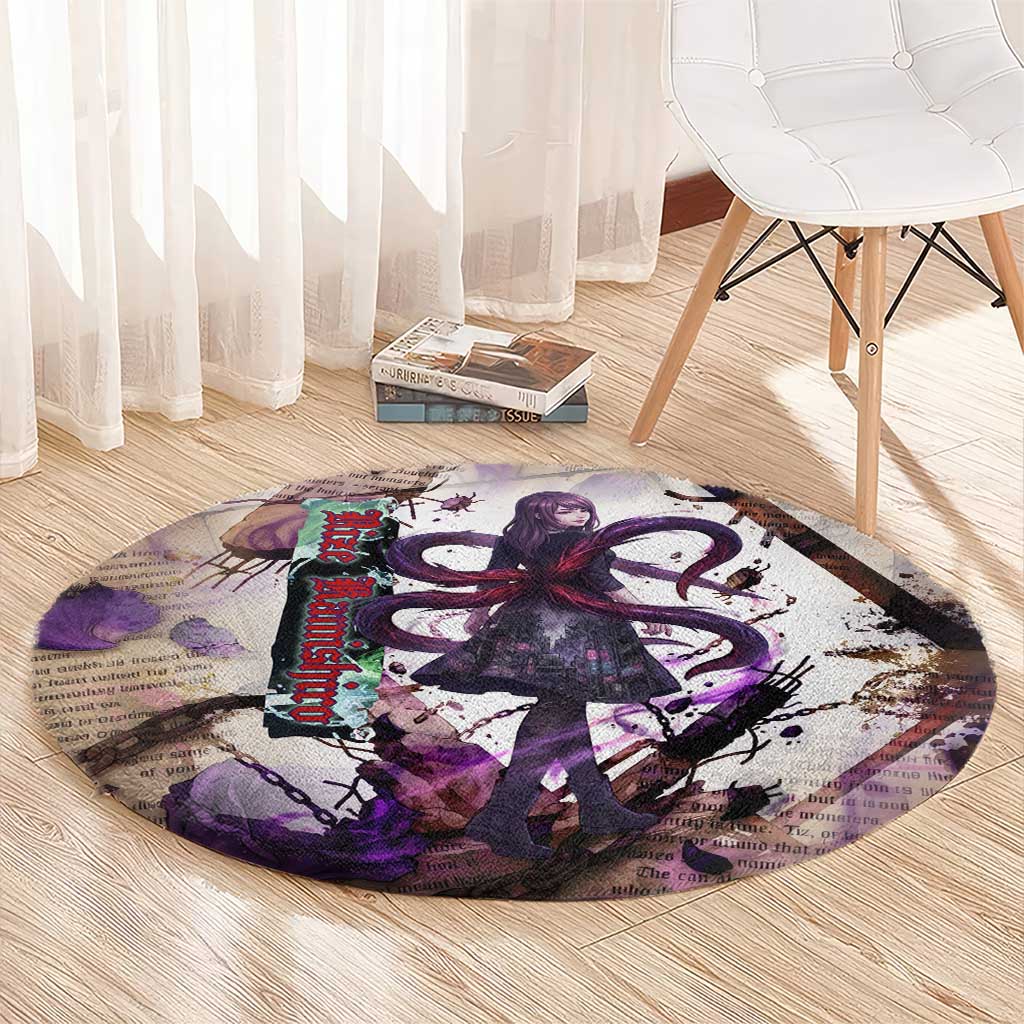 Rize Kamishiro Tokyo Ghoul Round Carpet Gothic Collage Style with Newspaper and Purple Rose Motif