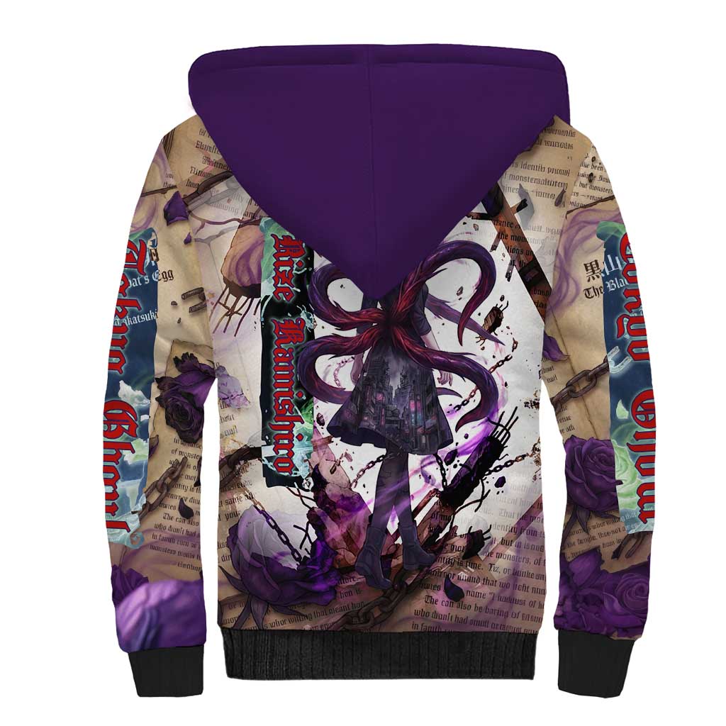 Rize Kamishiro Tokyo Ghoul Sherpa Hoodie Gothic Collage Style with Newspaper and Purple Rose Motif