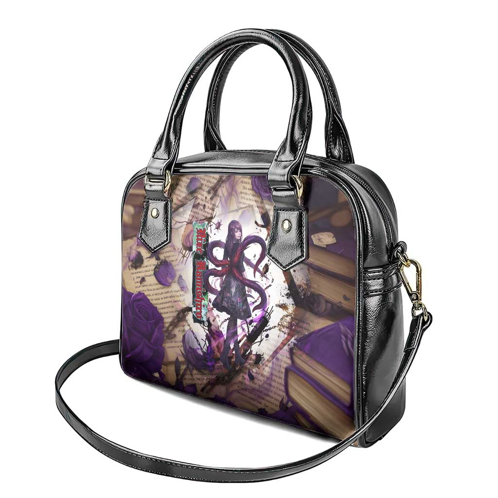 Rize Kamishiro Tokyo Ghoul Shoulder Handbag Gothic Collage Style with Newspaper and Purple Rose Motif