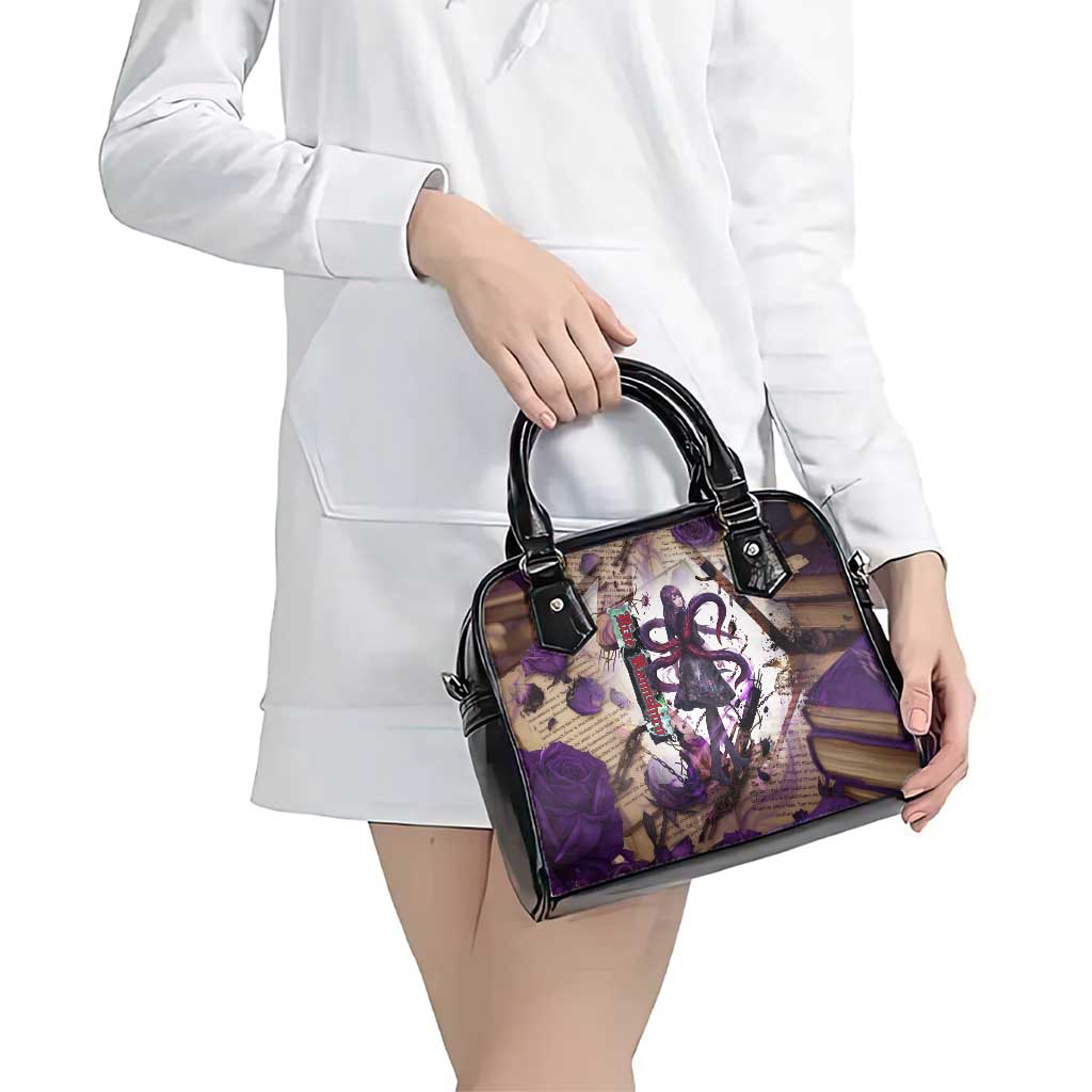 Rize Kamishiro Tokyo Ghoul Shoulder Handbag Gothic Collage Style with Newspaper and Purple Rose Motif